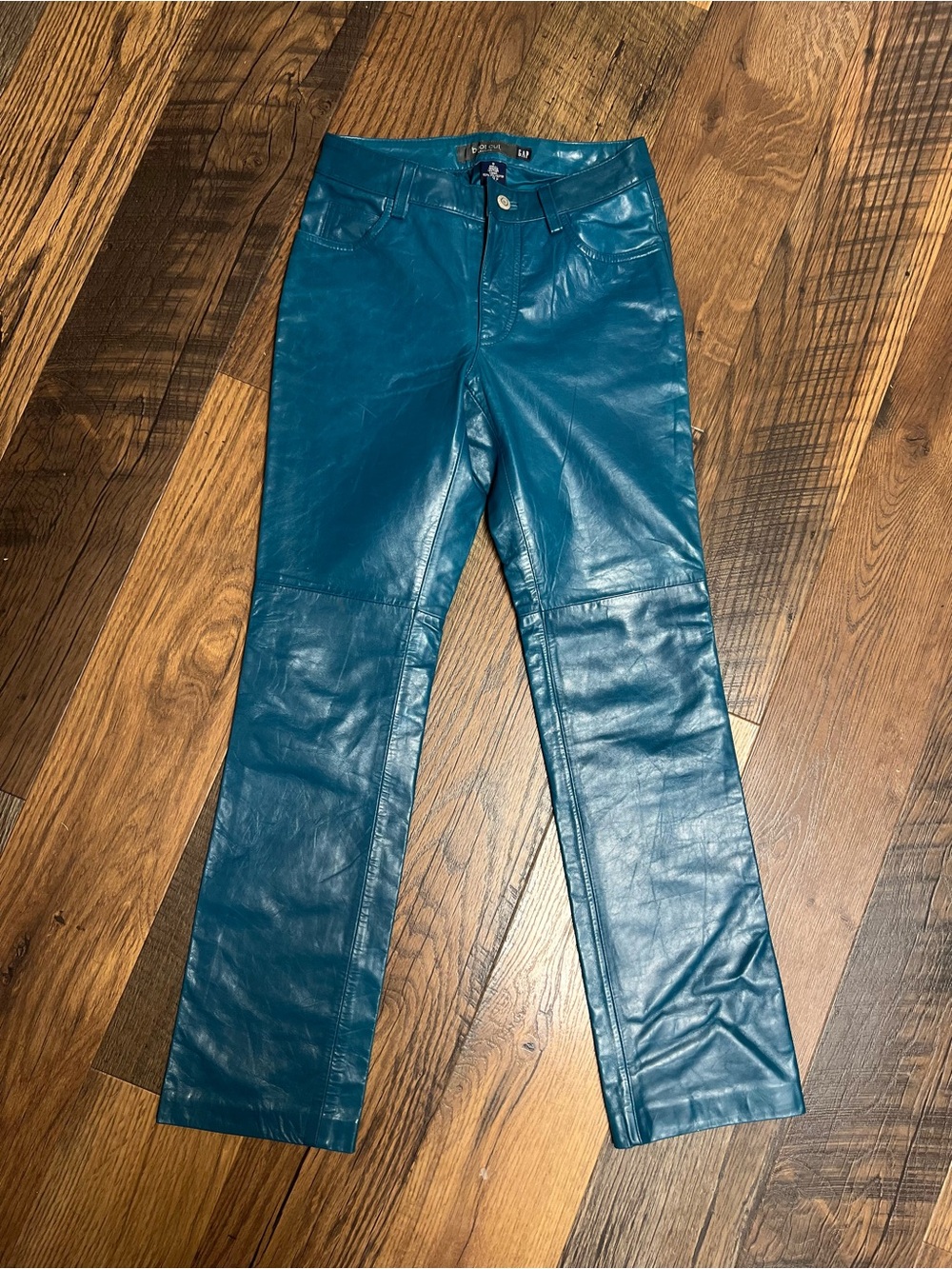 Vintage GAP Teal Blue Genuine Leather Jeans, Pristine Condition SZ 0